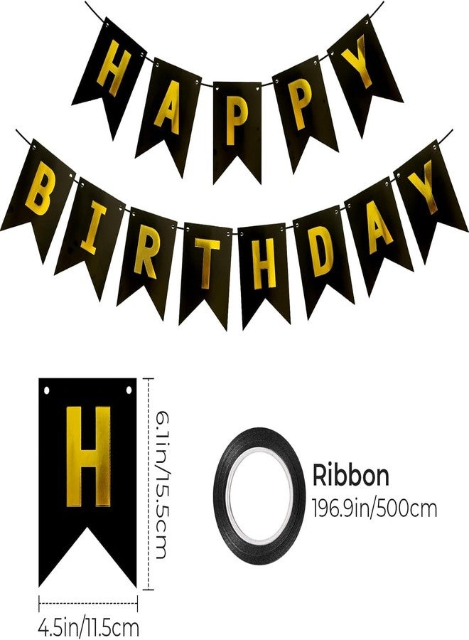 PICKKART Happy Birthday Banner Set, Black and Gold Party Decoration with Triangle Bunting Flags (Navy Blue-Gold) - Image 3